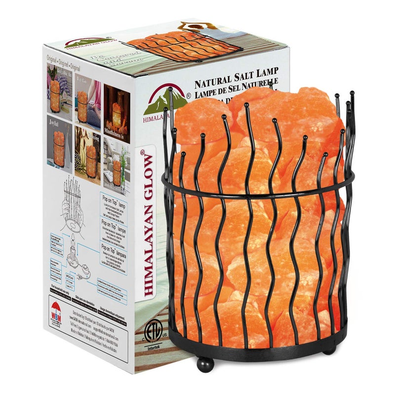 Himalayan Glow Pillar style Salt Basket Lamp with salt chunks, Himalayan Salt lamp with Touch Dimmer Control, Amber Glow, Idle for Home, Offices, and Dorm Decor - Image 1